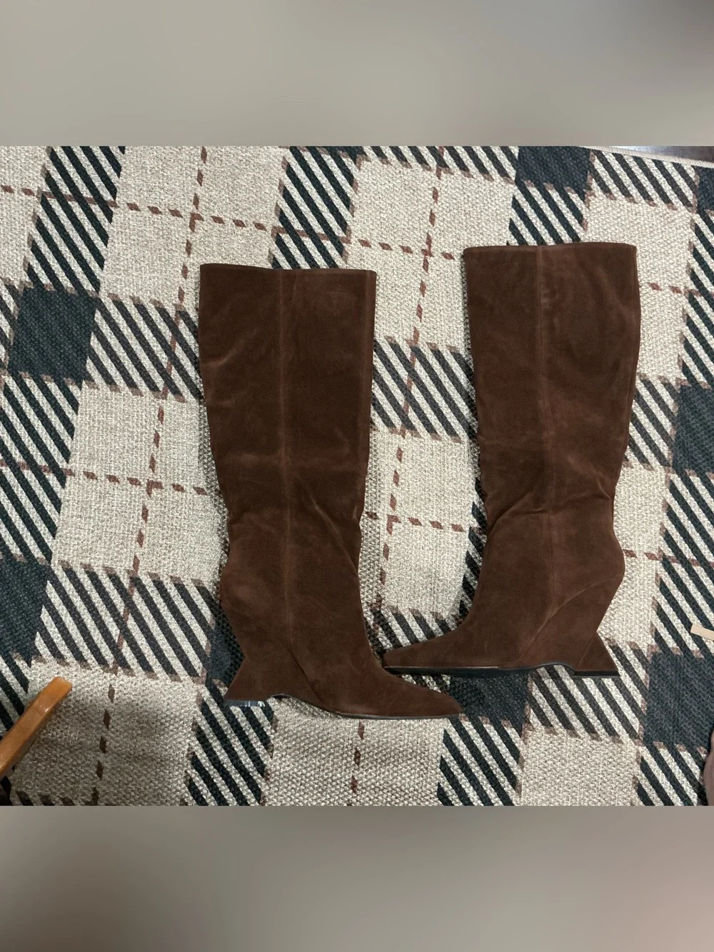 Brown Knee-High Wedge Boots - Women's